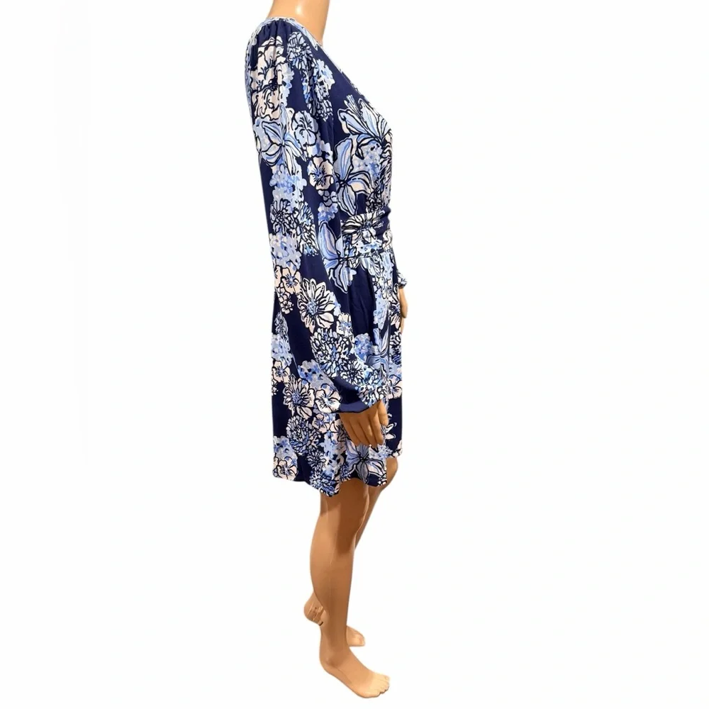 Lilly Pulitzer Riza Long Sleeve Dress Romper Low Tide Navy Bouquet All Day Sz M - Picture 5 of 12